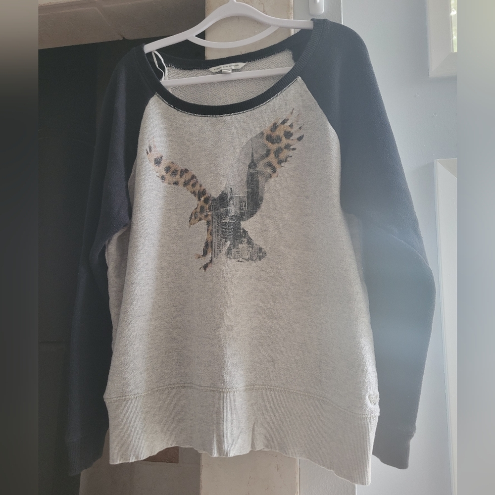 American Eagle Outfitters Black and Gray Womens Sweater with Eagle City Graphic
